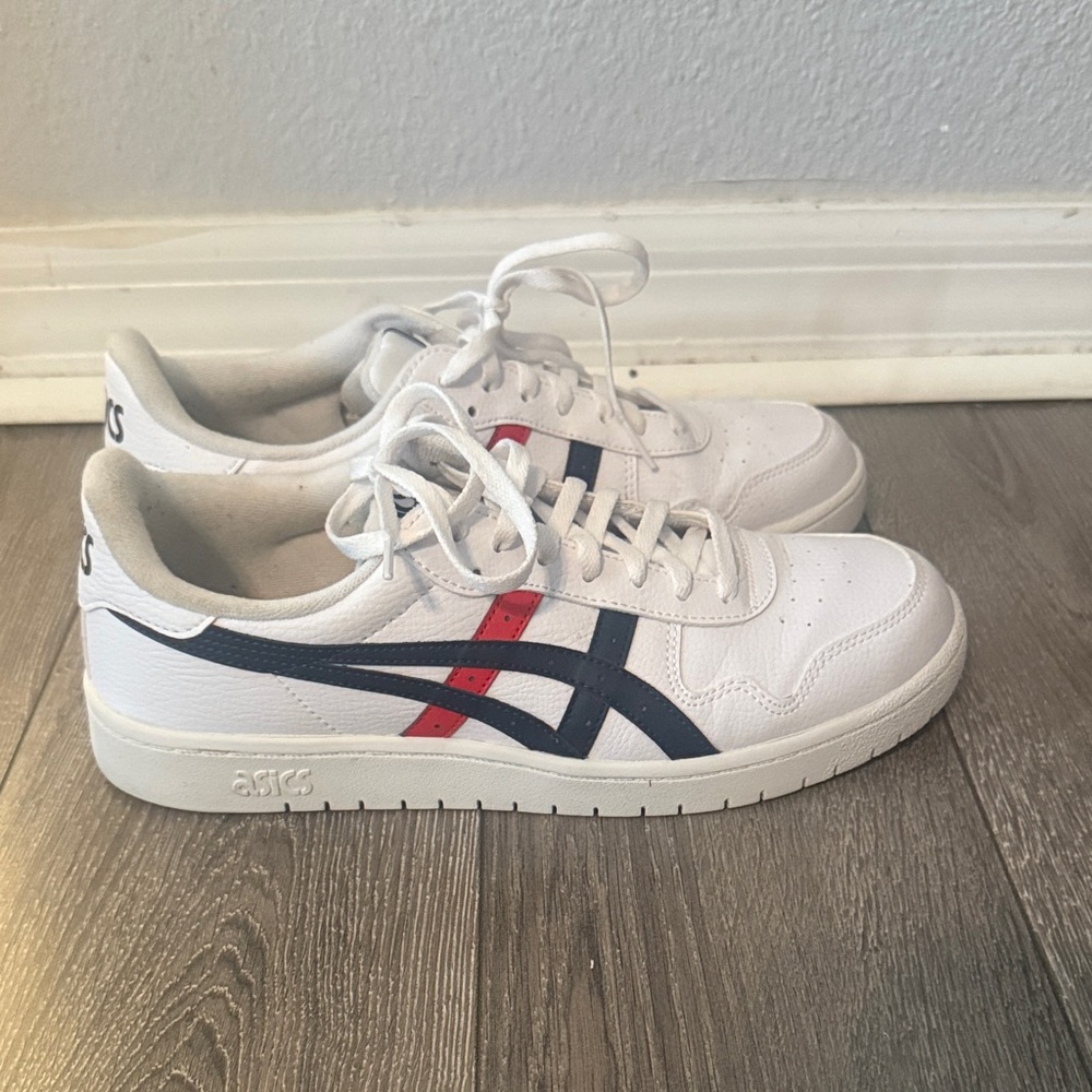 Asics White Sneakers with Red and Blue Accents